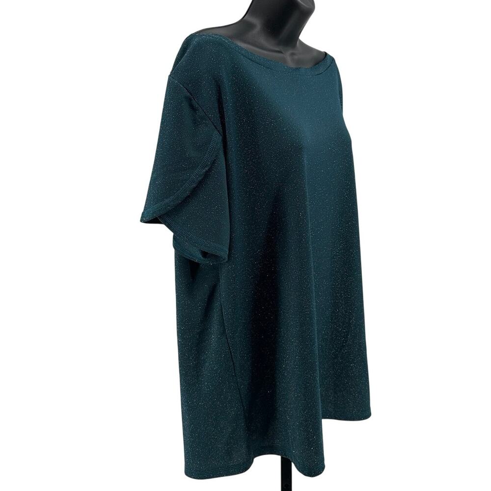 Amaryllis Blouse WMNS XL  Petal Sleeves Sparkle Emerald Green Boat Neck Top - Picture 2 of 7